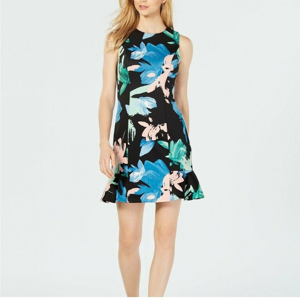 Vince Camuto 8 Black Floral Zip Up Dress 8BD44